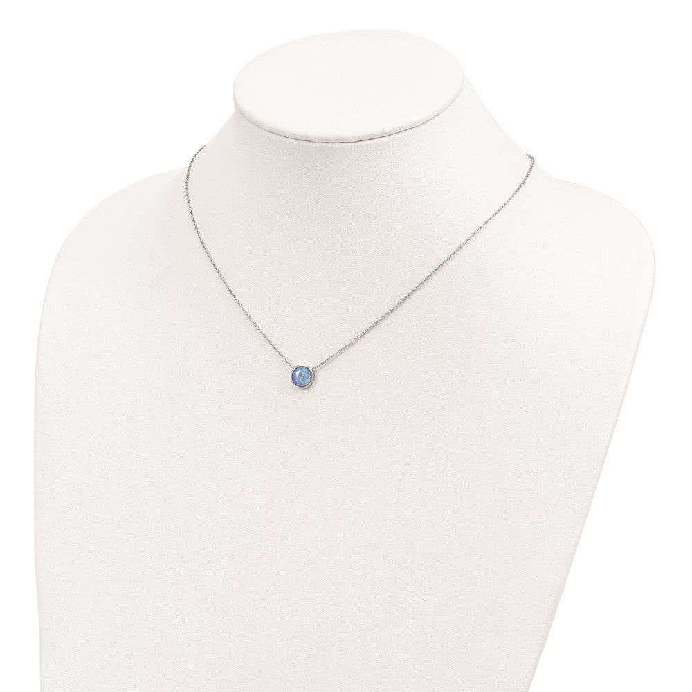 Sterling Silver Rhodium-plated Synthetic Blue Opal 18in Necklace