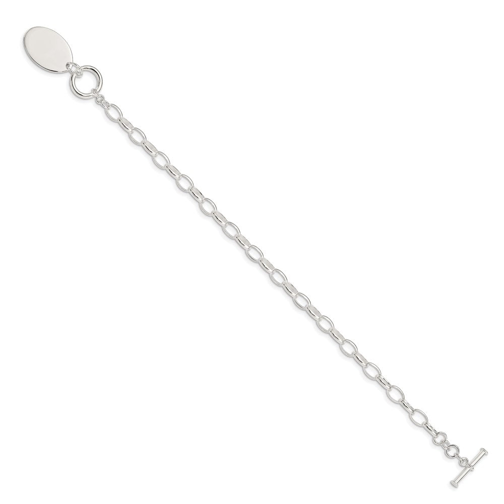 Sterling Silver Rhodium-plated Fancy Oval Disc Bracelet