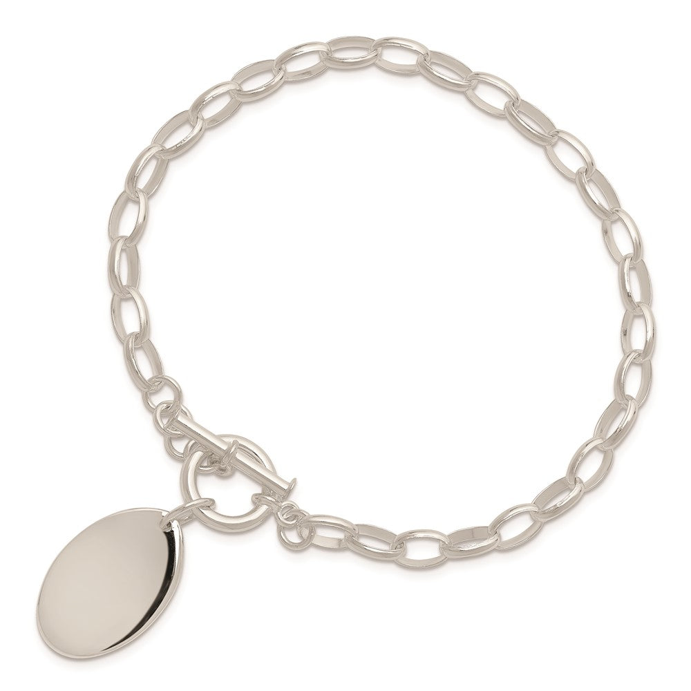 Sterling Silver Rhodium-plated Fancy Oval Disc Bracelet