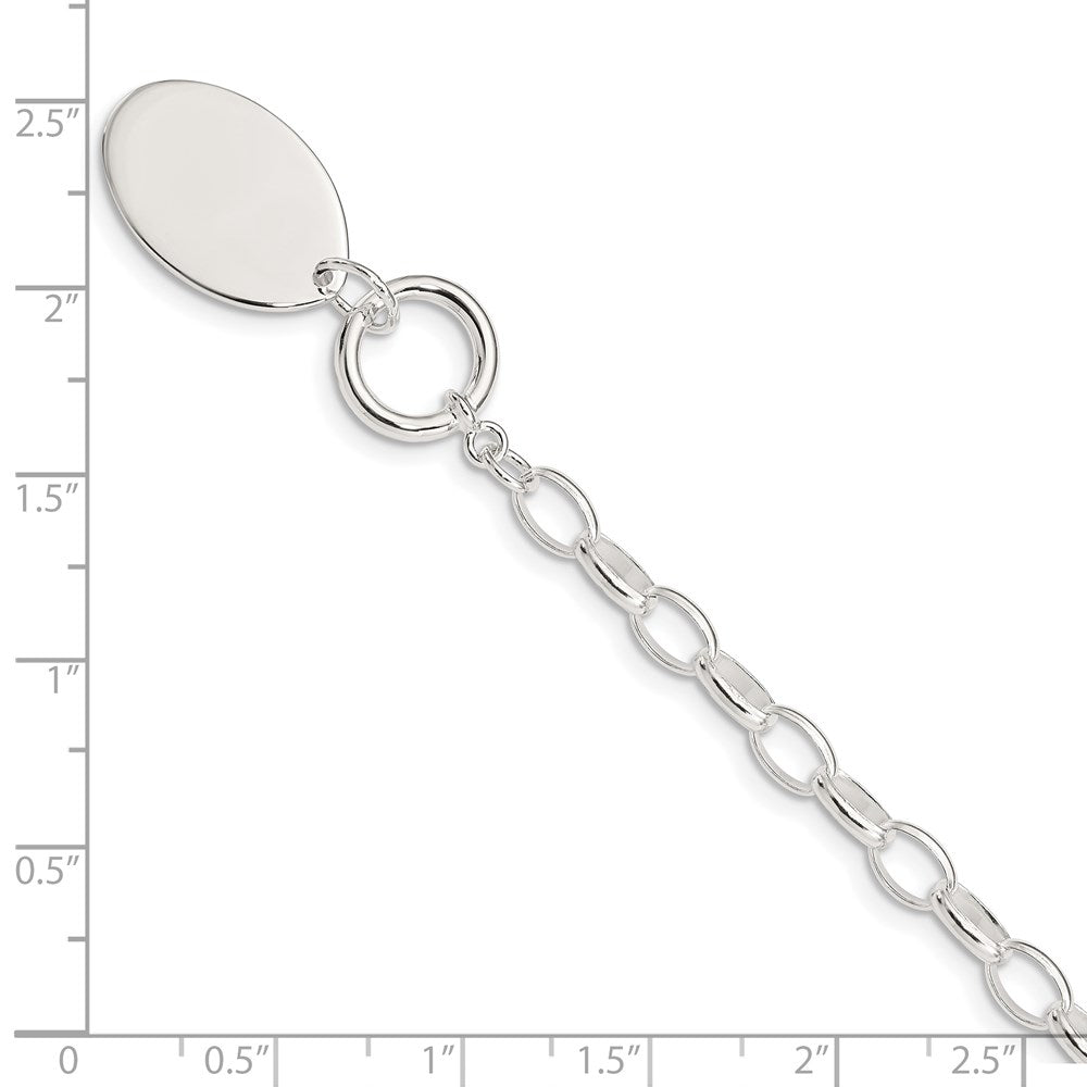 Sterling Silver Rhodium-plated Fancy Oval Disc Bracelet