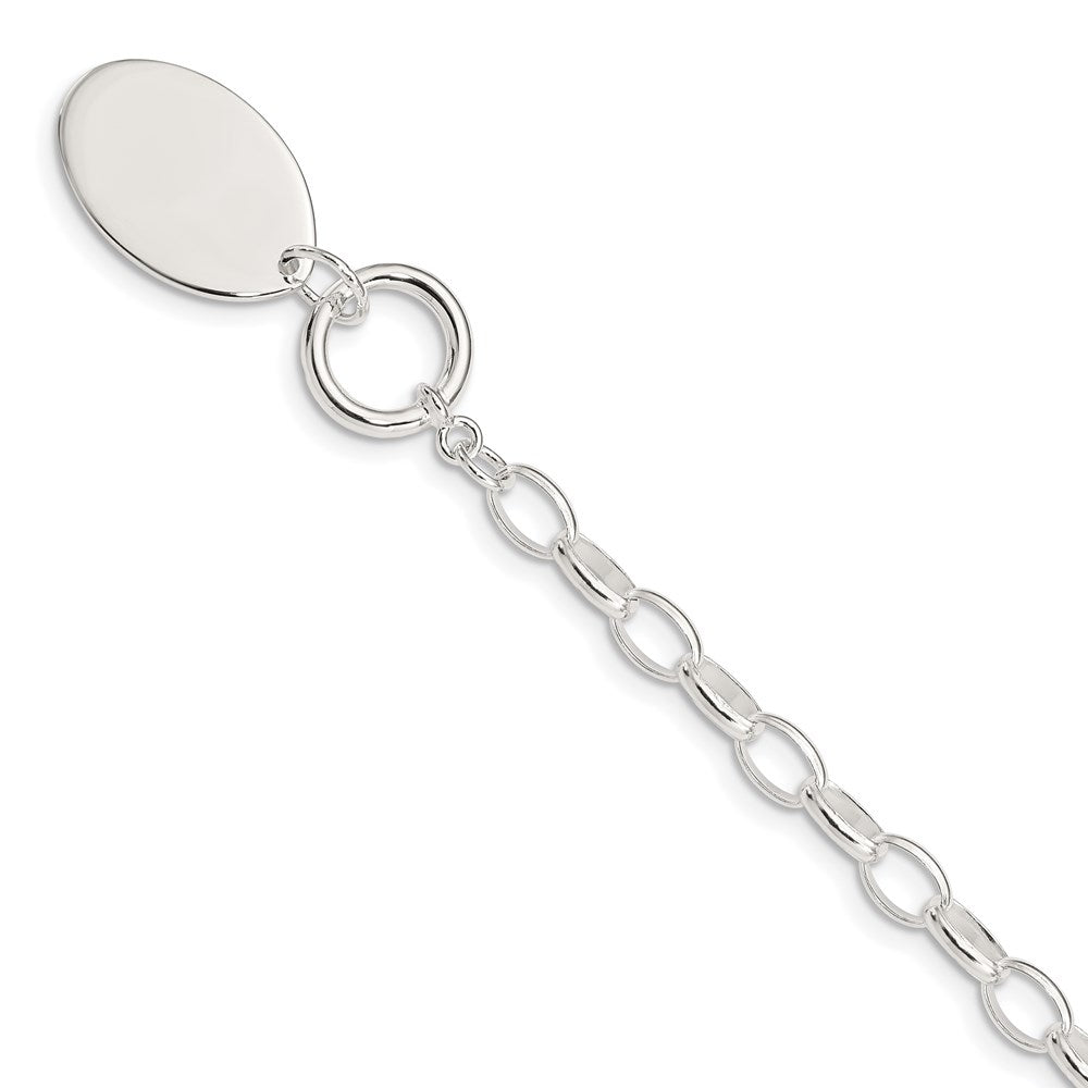 Sterling Silver Rhodium-plated Fancy Oval Disc Bracelet