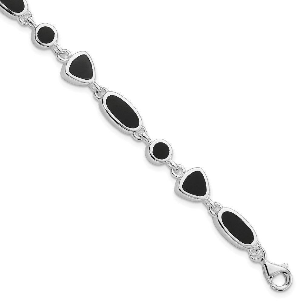 Sterling Silver Rhodium-plated Onyx Bracelet