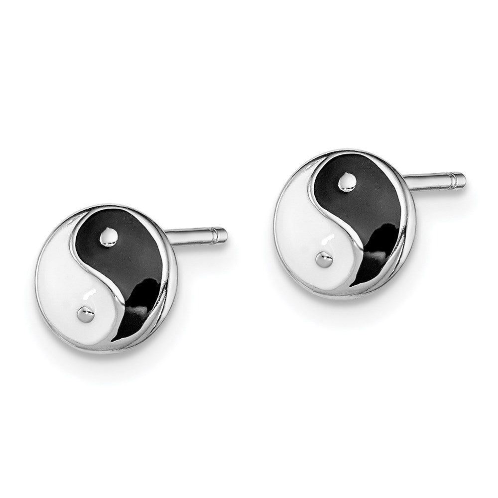 Sterling Silver Madi K Rhodium-plated Polished Black & White Enameled Yin Yang Children's Post Earrings