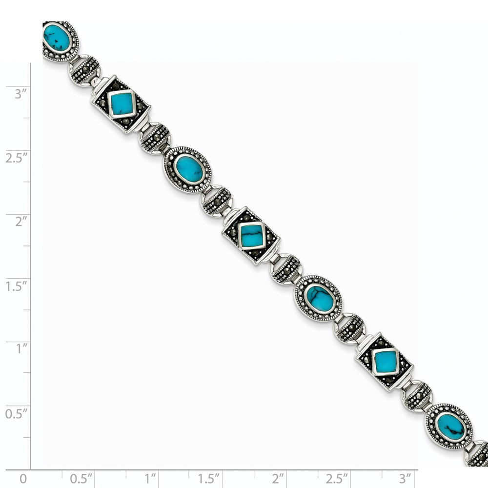 Sterling Silver Rhodium-plated Synth Turquoise and Marcasite Bracelet