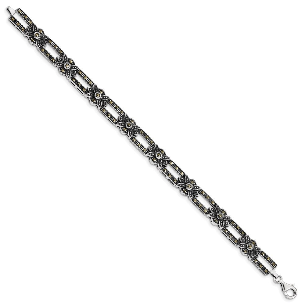 Sterling Silver Rhodium-plated Marcasite Bracelet