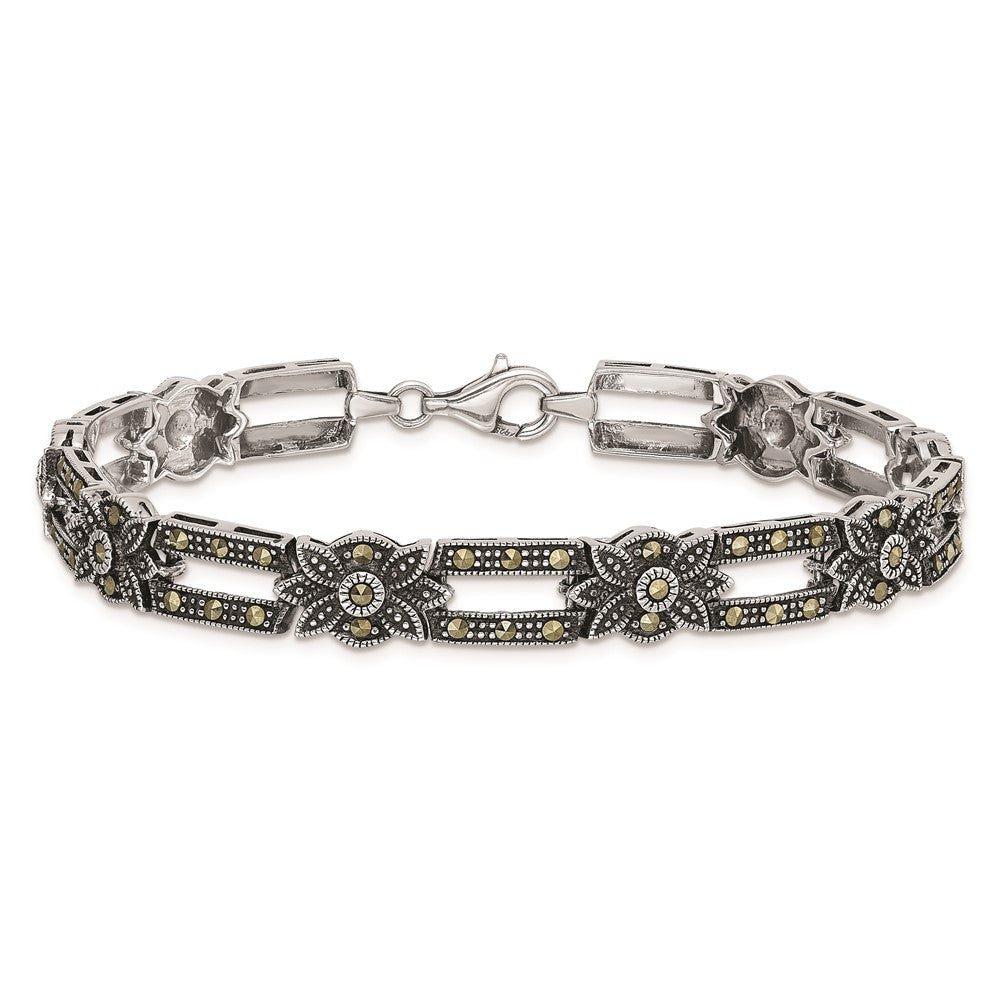 Sterling Silver Rhodium-plated Marcasite Bracelet