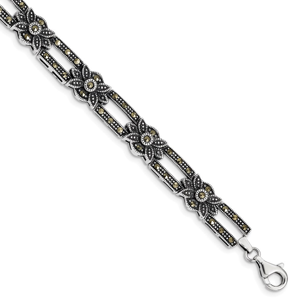 Sterling Silver Rhodium-plated Marcasite Bracelet