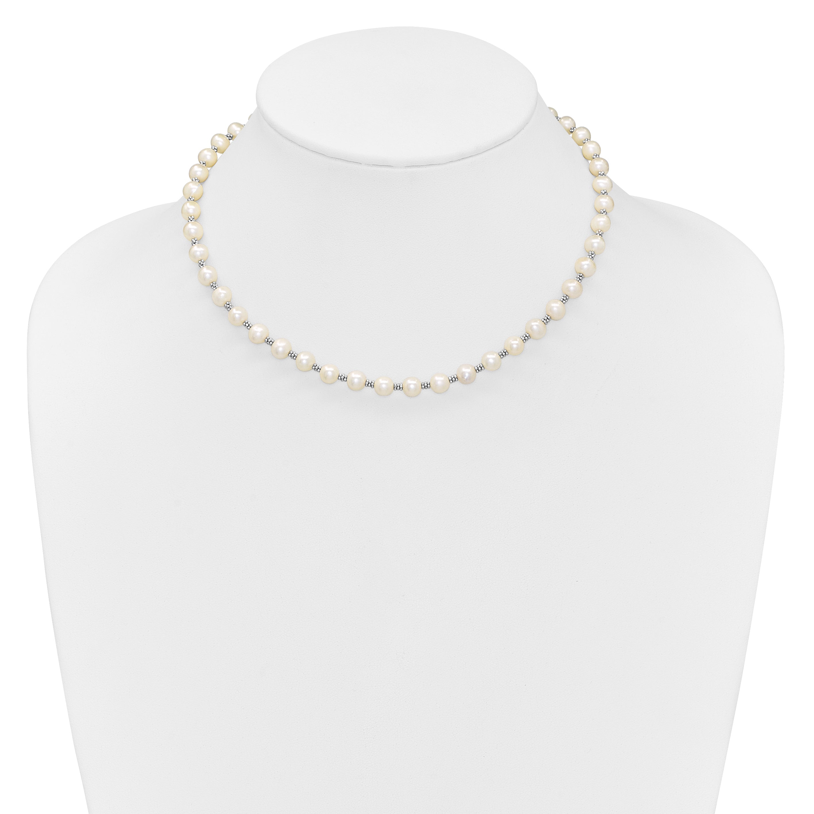 Sterling Silver Rhodium-plated White FW Cultured Pearl Necklace QH1084