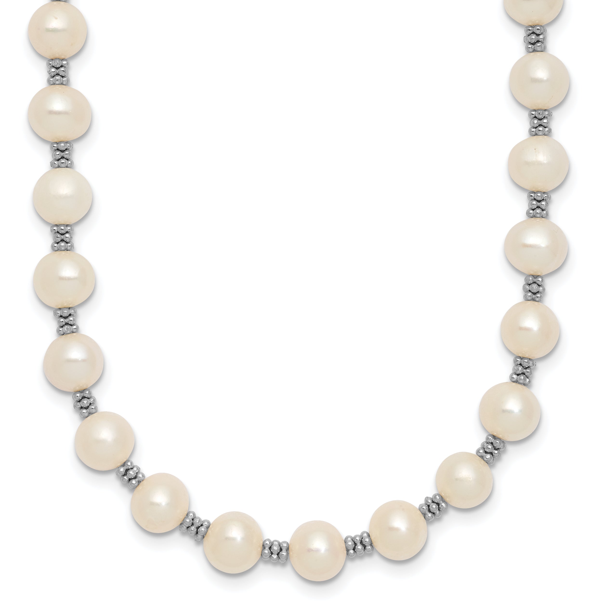 Sterling Silver Rhodium-plated White FW Cultured Pearl Necklace QH1084