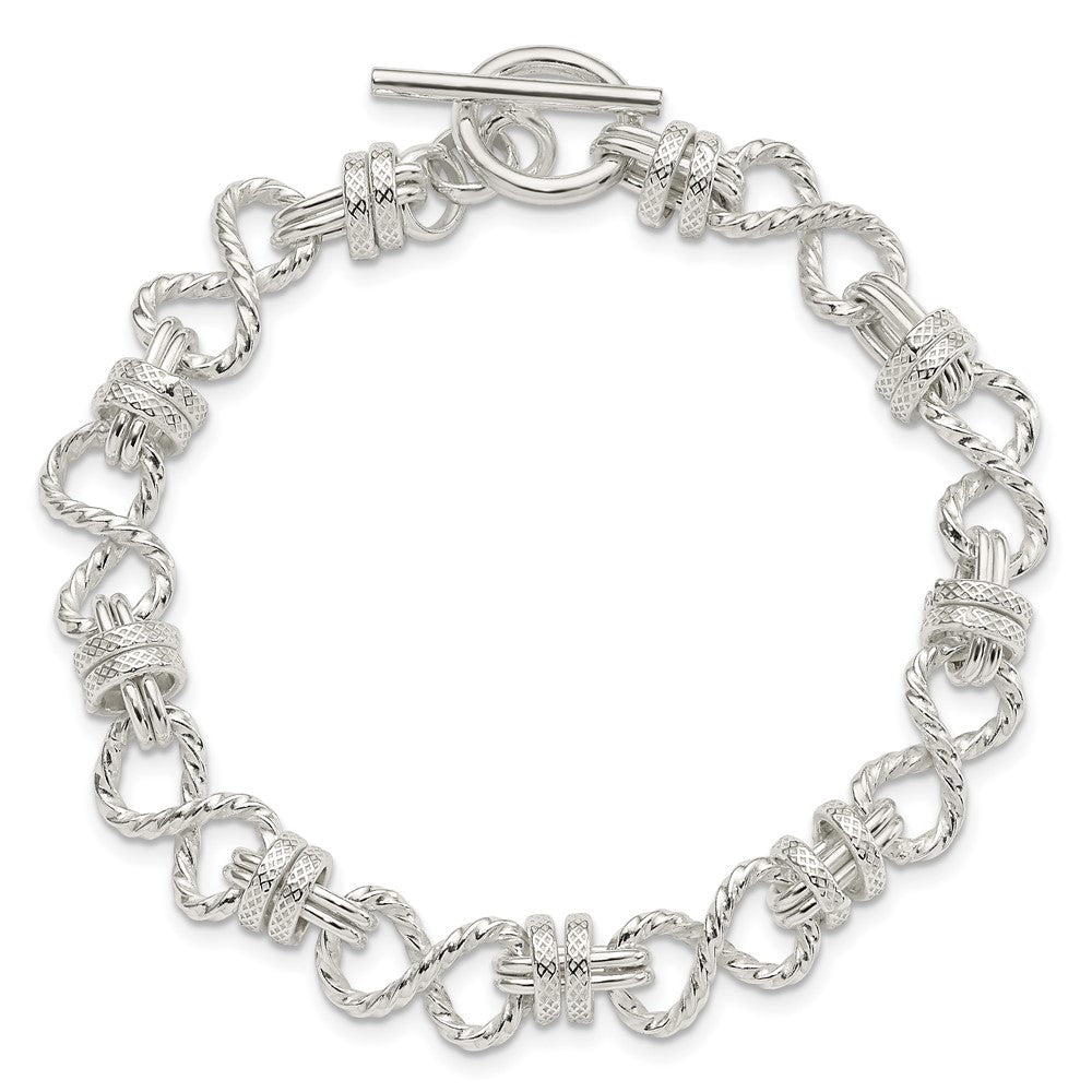 Sterling Silver 7.75inch Polished Fancy Link Toggle Bracelet