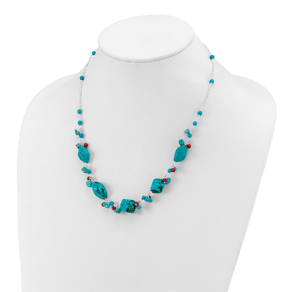 Sterling Silver Dyed Howlite/Turquoise/Red Coral Necklace