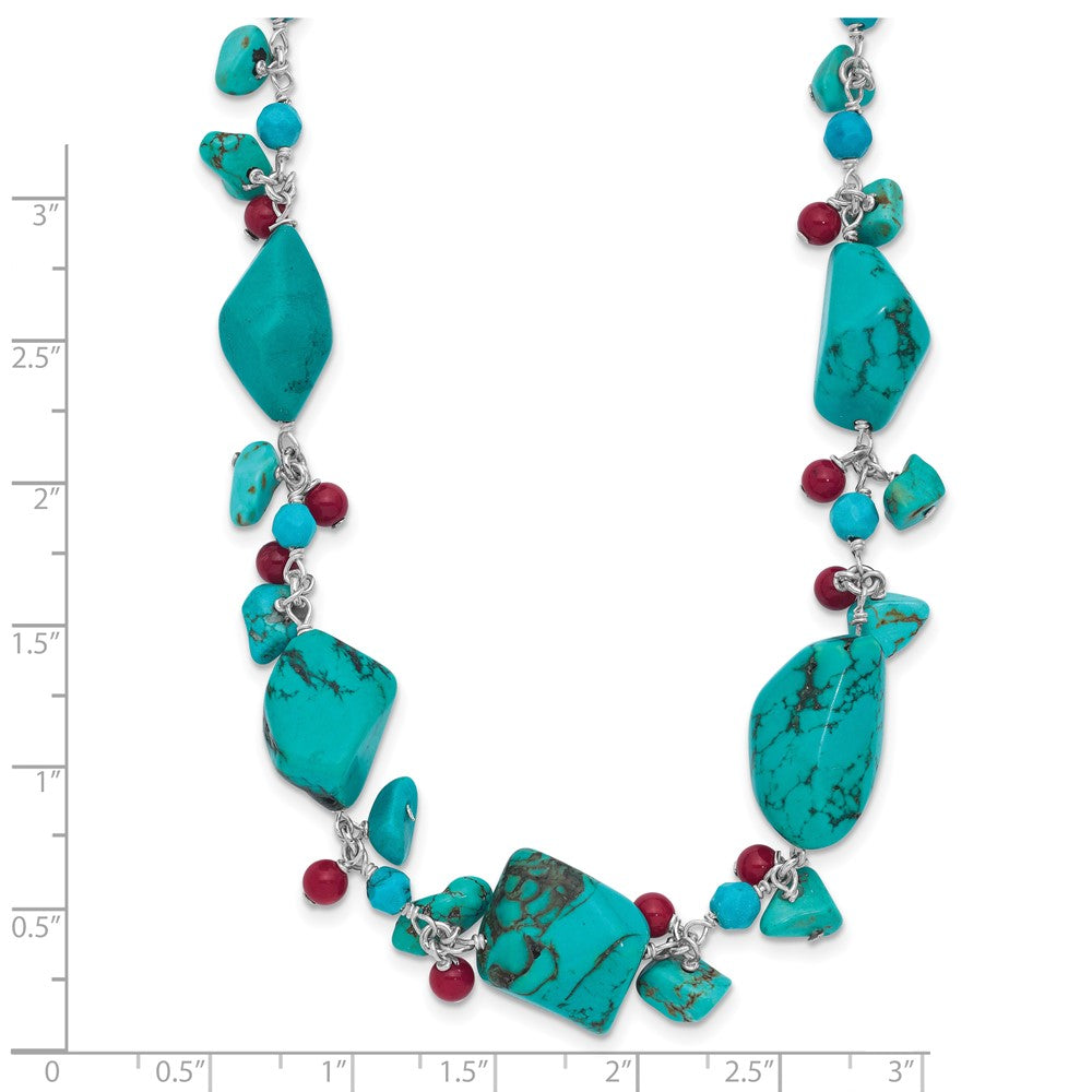 Sterling Silver Dyed Howlite/Turquoise/Red Coral Necklace