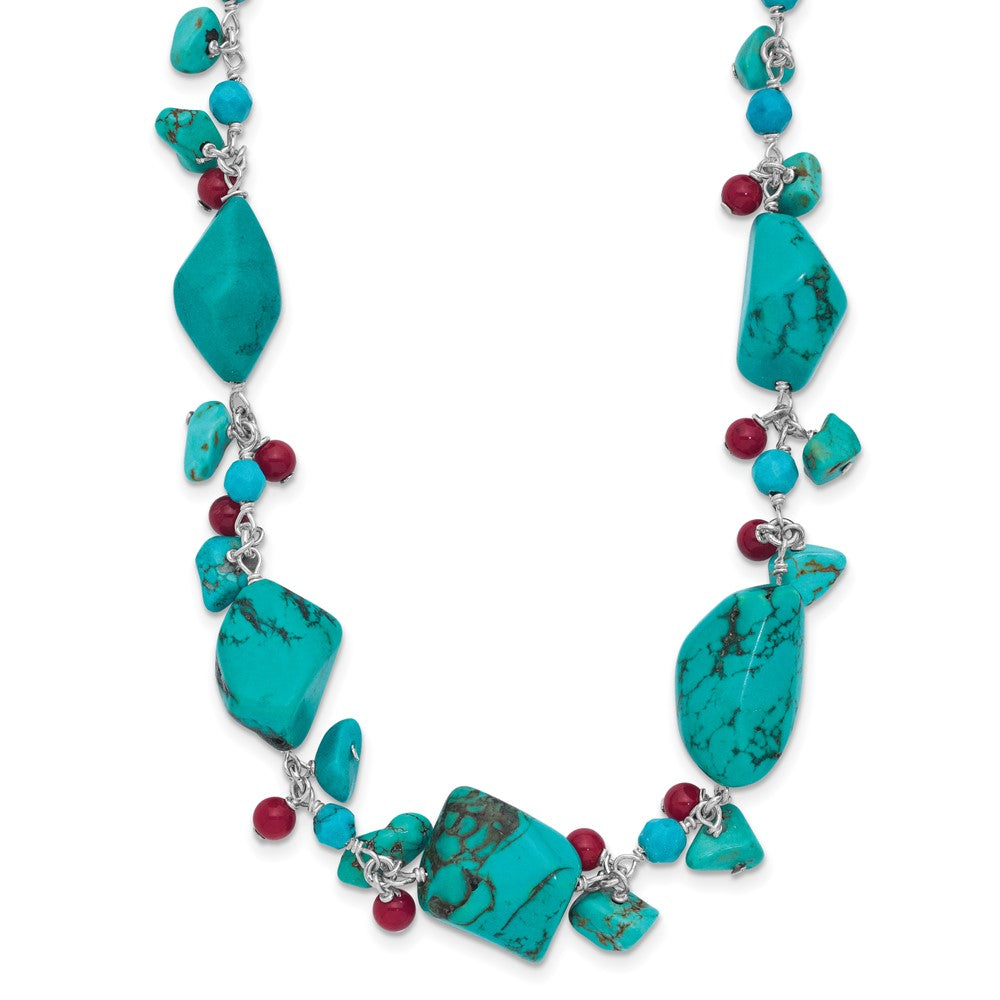 Sterling Silver Dyed Howlite/Turquoise/Red Coral Necklace