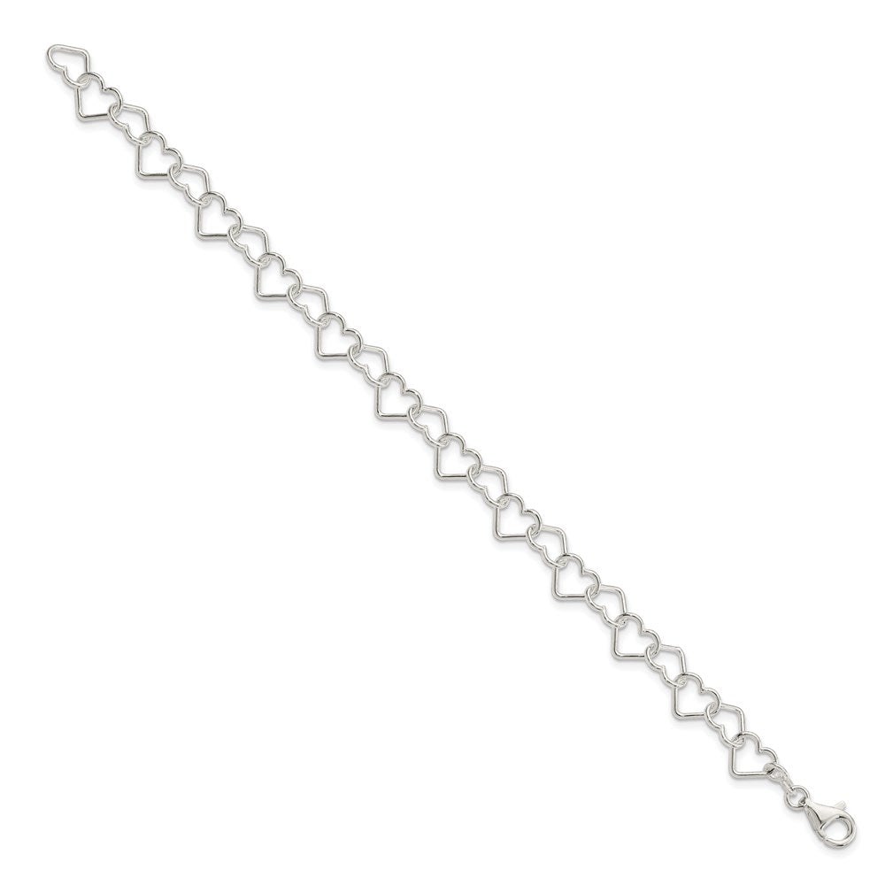 Sterling Silver 7.5inch Polished Fancy Heart Link Bracelet