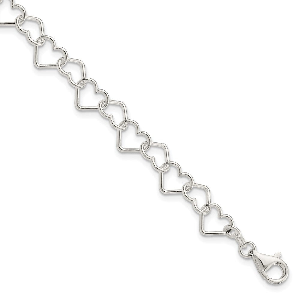 Sterling Silver 7.5inch Polished Fancy Heart Link Bracelet