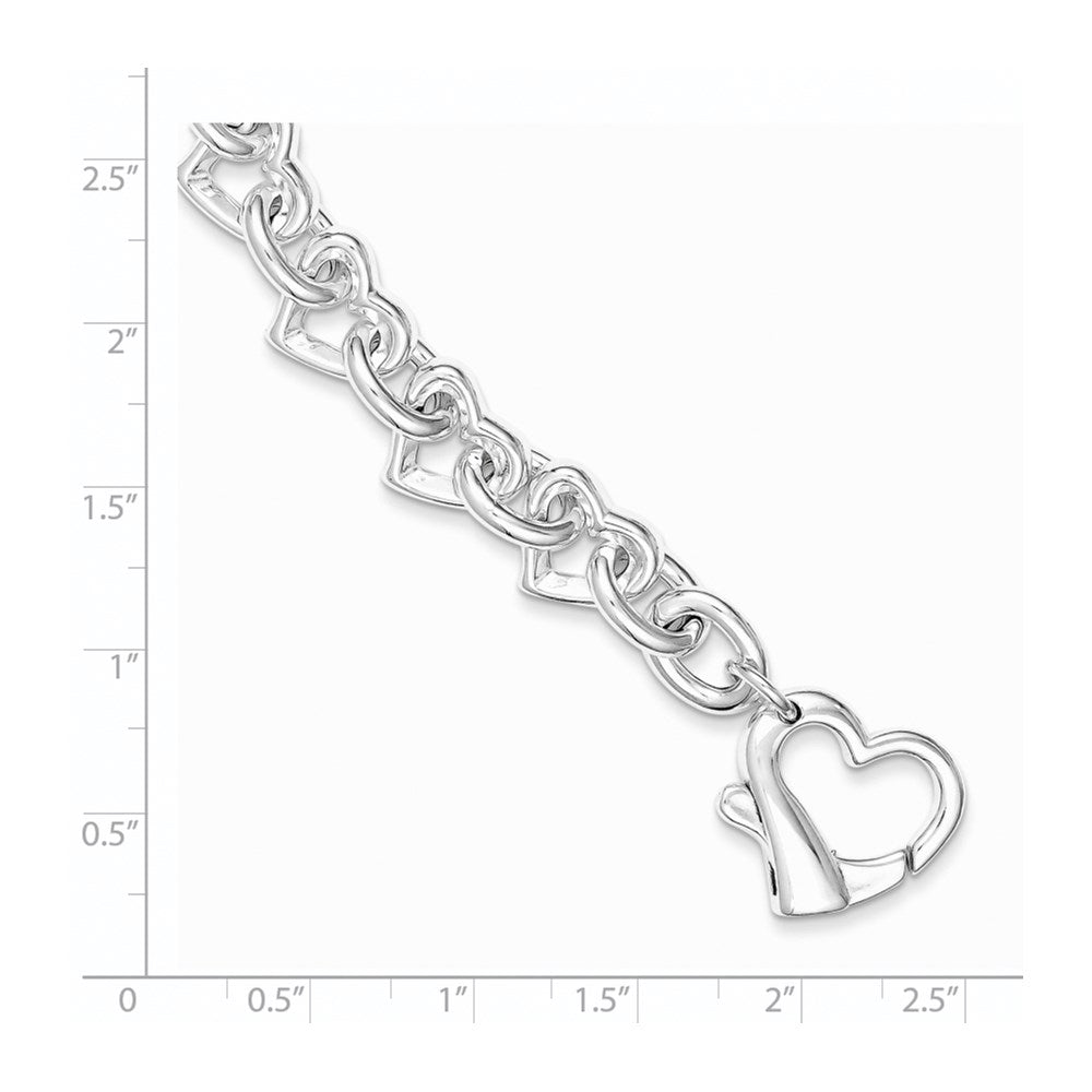 Sterling Silver 7.5inch Polished Fancy Heart Link Bracelet