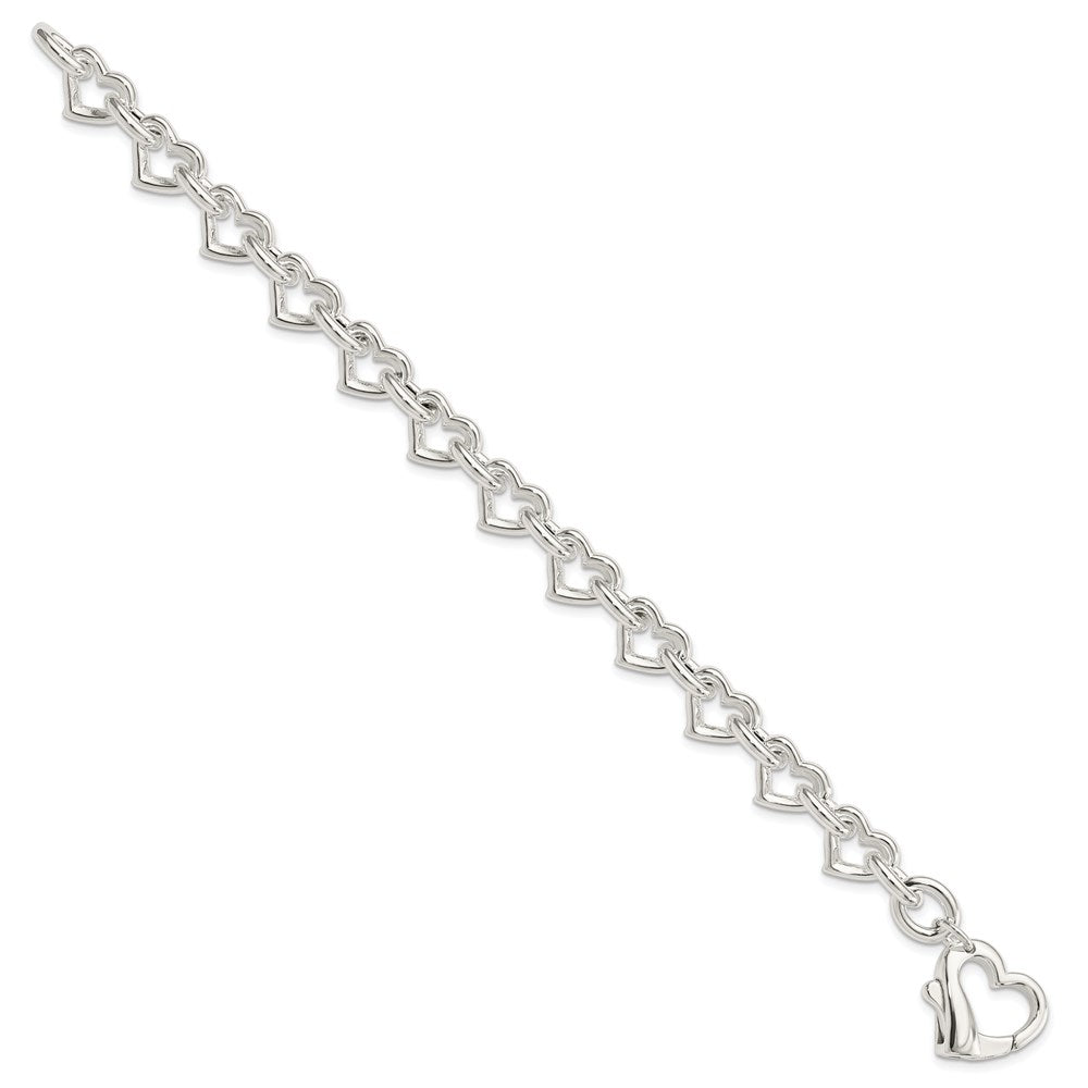 Sterling Silver 7.5inch Polished Fancy Heart Link Bracelet