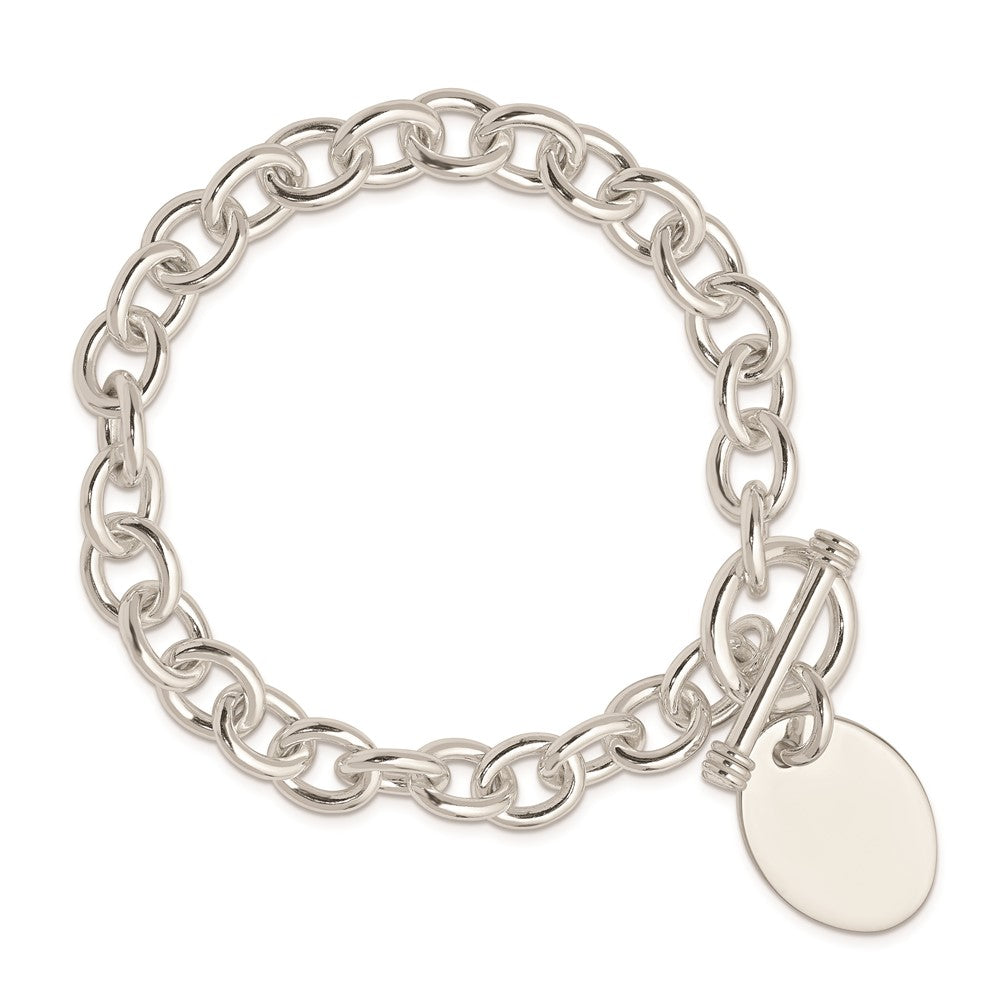 Sterling Silver Engraveable Oval Disc on Fancy Link Bracelet