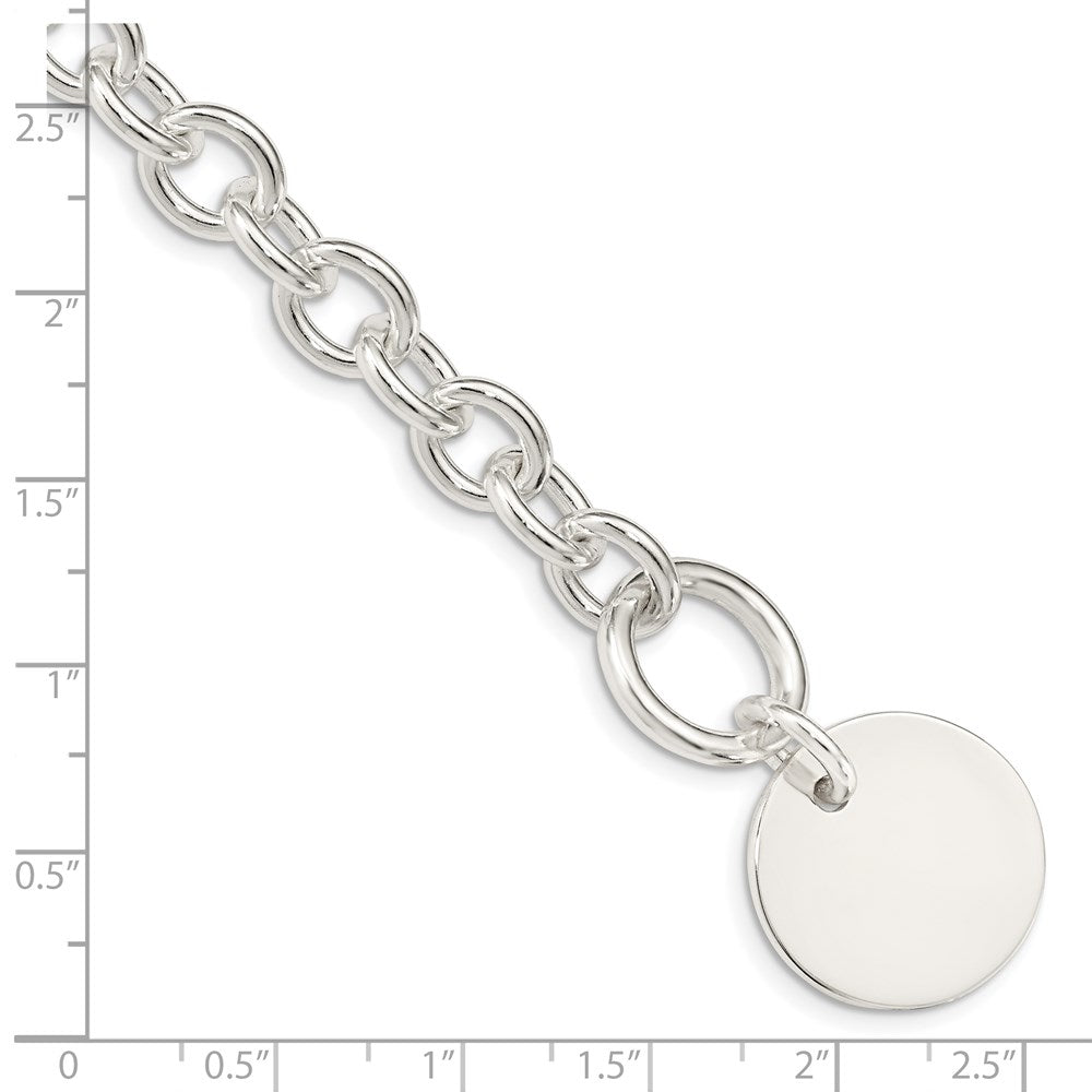 Sterling Silver Engraveable Circular Disc on Fancy Link Bracelet