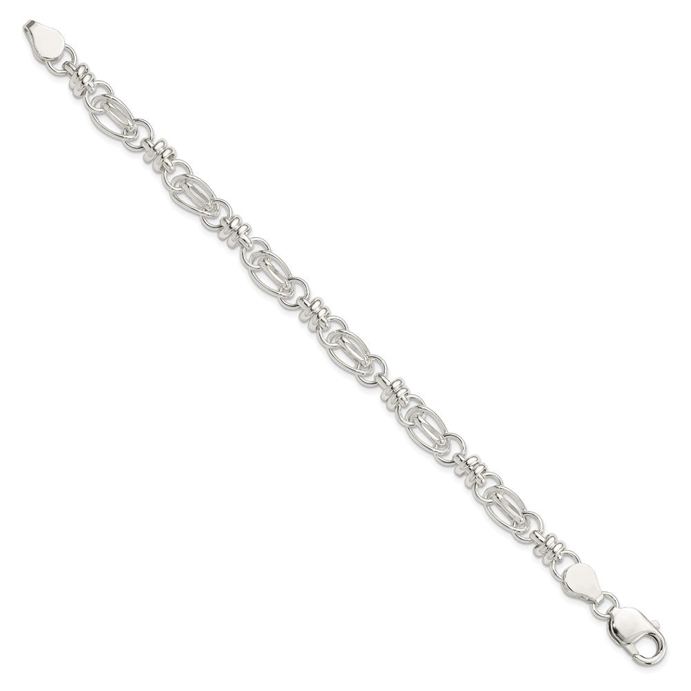 Sterling Silver 7.5inch Polished Diamond-cut Fancy Link Bracelet