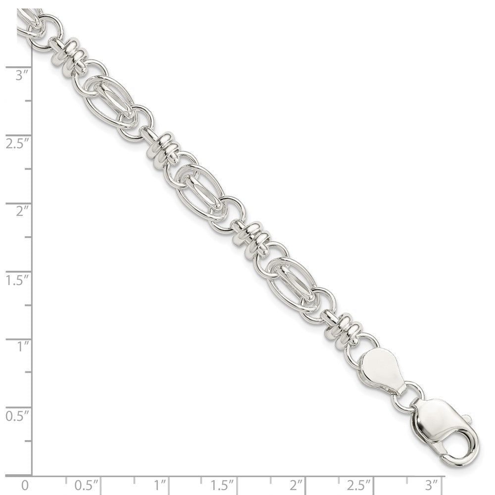 Sterling Silver 7.5inch Polished Diamond-cut Fancy Link Bracelet