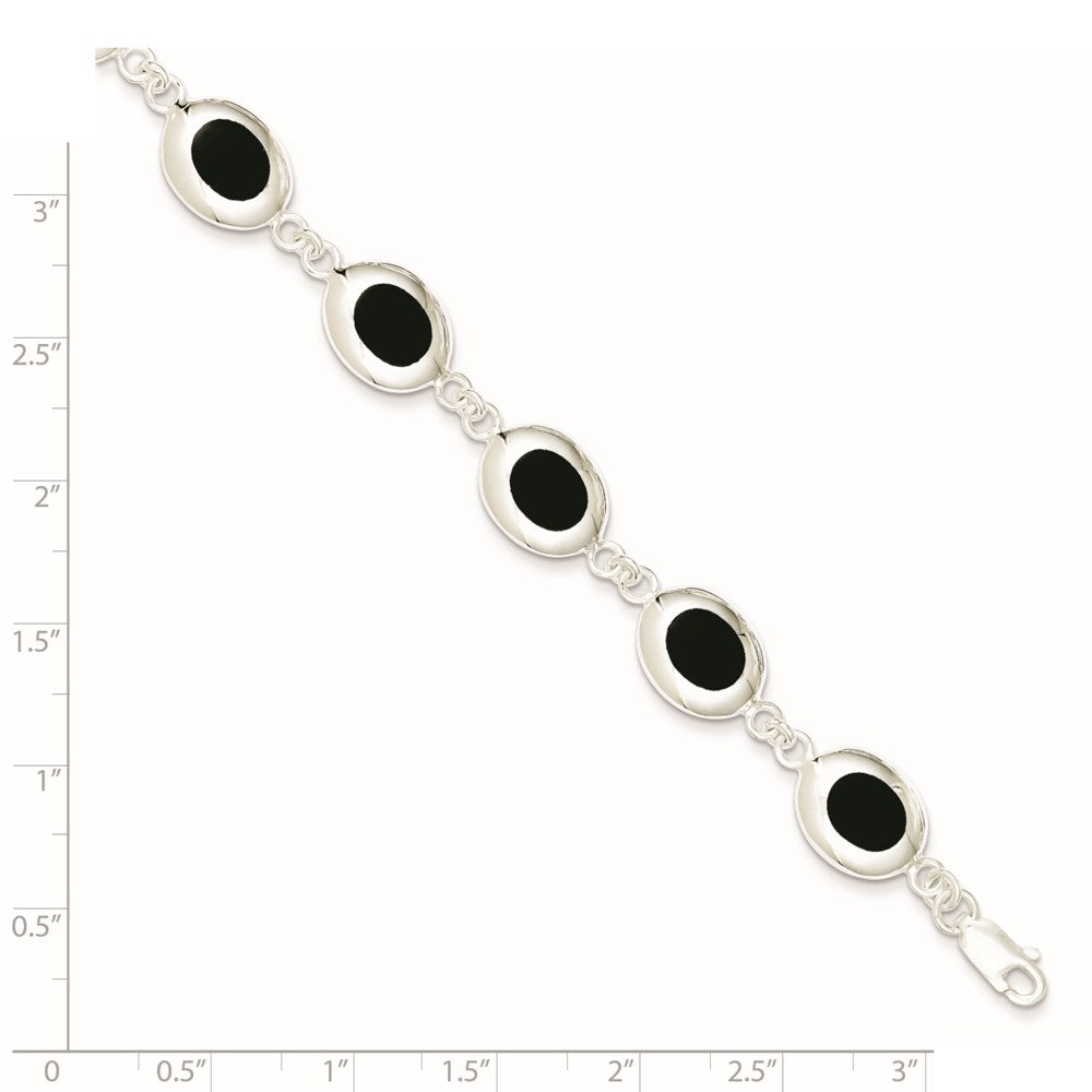 Sterling Silver Rhodium-plated Fancy Polished Onyx Bracelet