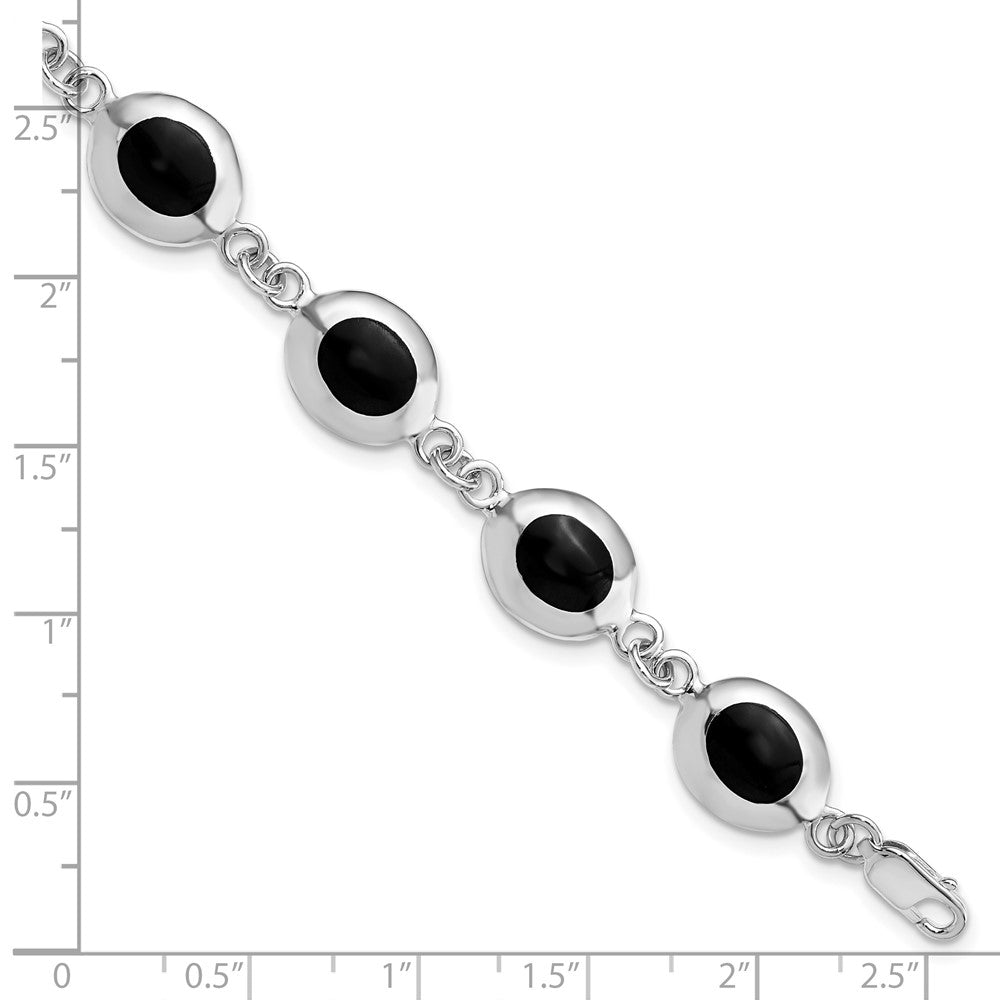 Sterling Silver Rhodium-plated Fancy Polished Onyx Bracelet