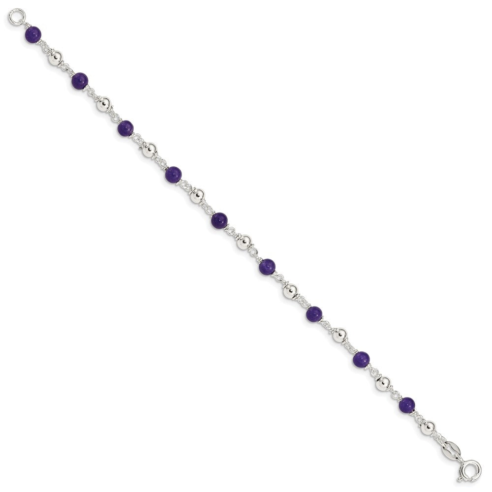 Sterling Silver 7inch Polished Amethyst Beaded Bracelet