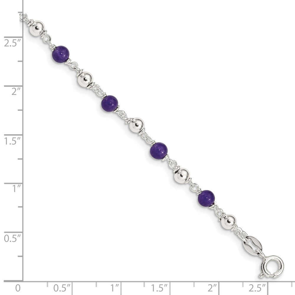 Sterling Silver 7inch Polished Amethyst Beaded Bracelet