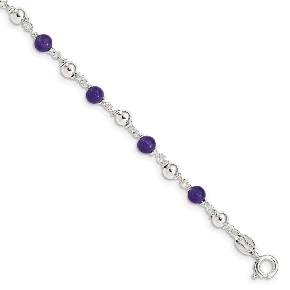 Sterling Silver 7inch Polished Amethyst Beaded Bracelet