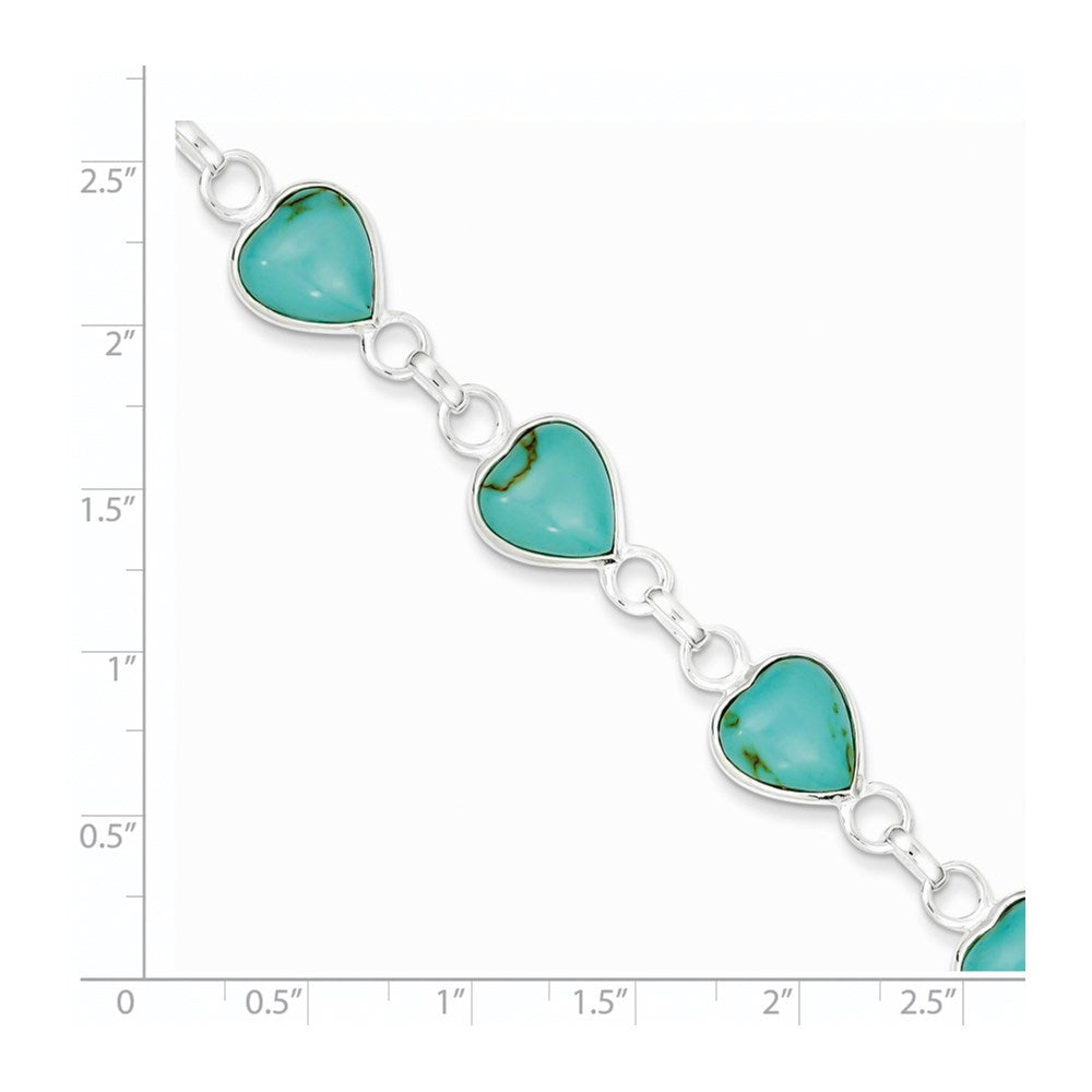 Sterling Silver Rhodium-plated Heart-shaped Turquoise Bracelet