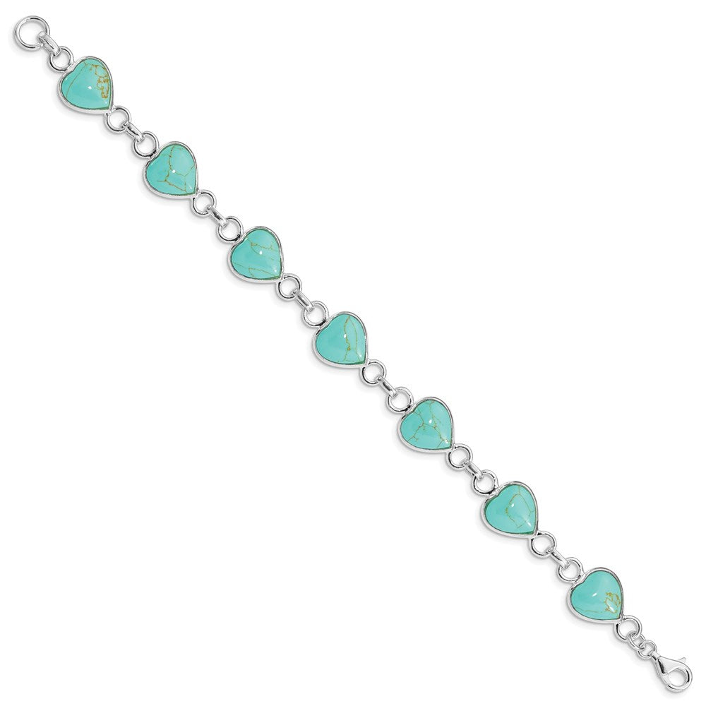 Sterling Silver Rhodium-plated Heart-shaped Turquoise Bracelet