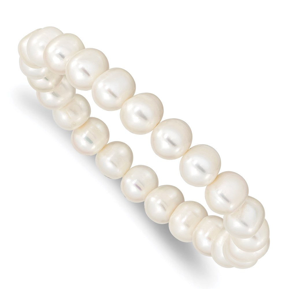 8-9mm White Near-round Freshwater Cultured Pearl Stretch Bracelet