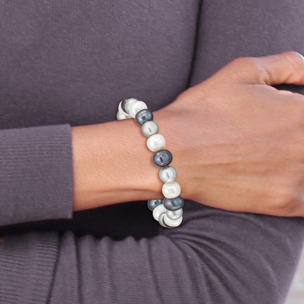 8-9mm FW Cultured White/Platinum/Black Pearl Stretch Bracelet