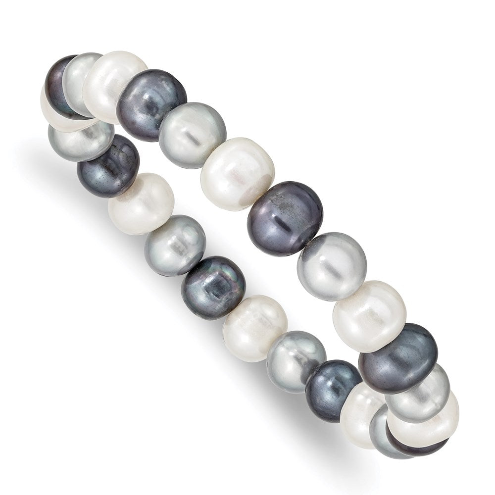 8-9mm FW Cultured White/Platinum/Black Pearl Stretch Bracelet