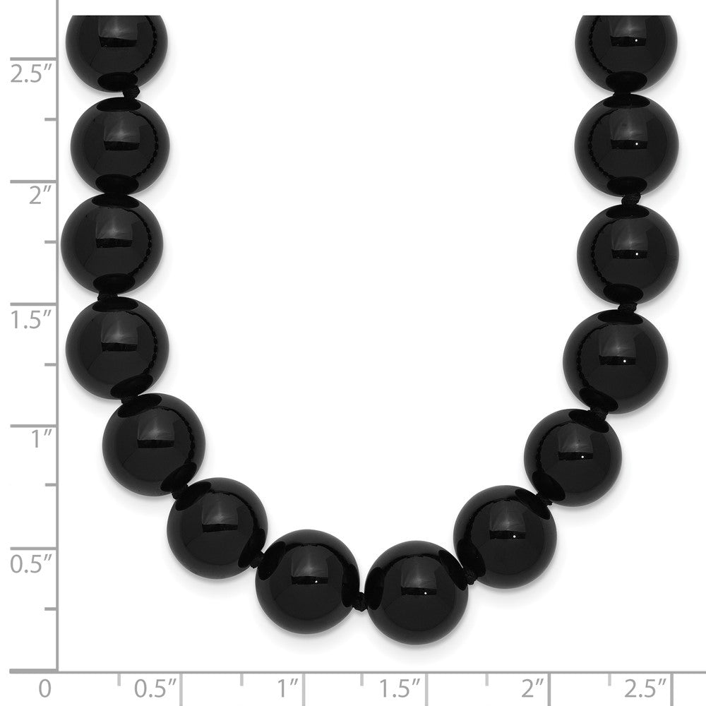 10-10.5mm Smooth Beaded Black Agate Necklace w/Sterling S.RH Clasp