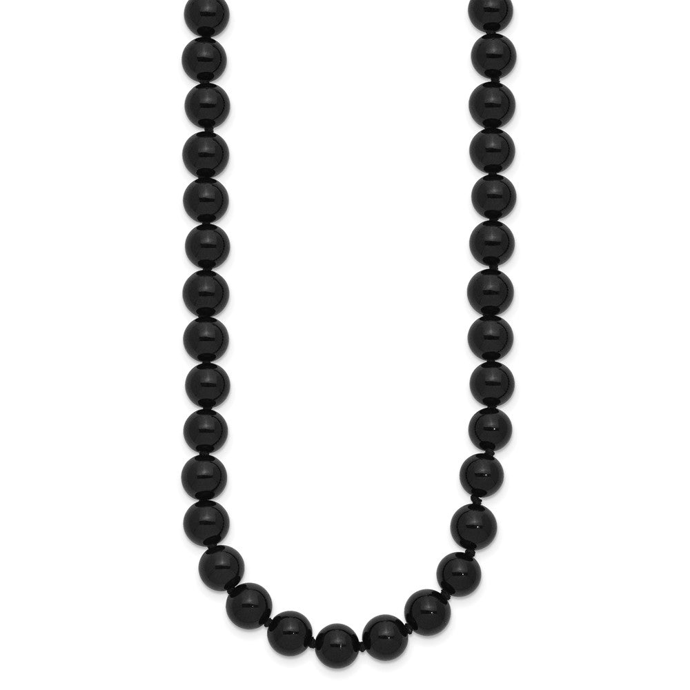 8-8.5mm Smooth Beaded Black Agate Necklace w/Sterling S.RH Clasp