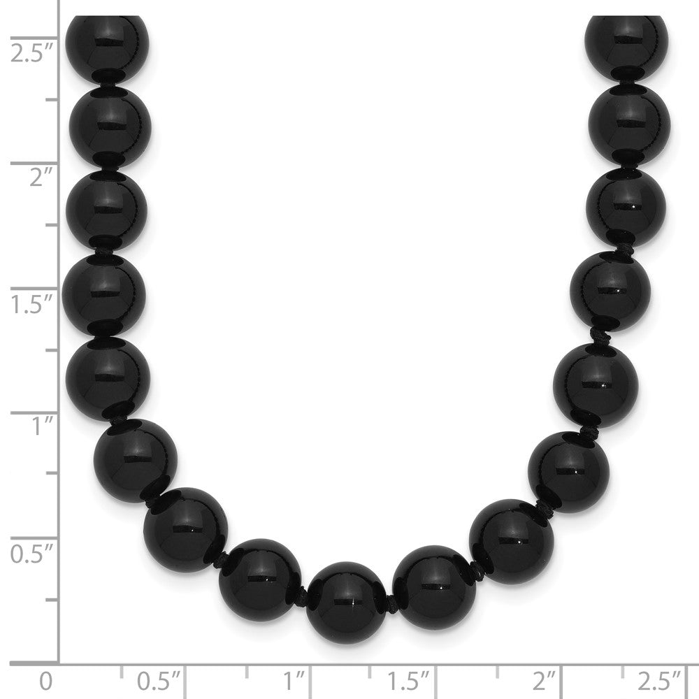 8-8.5mm Smooth Beaded Black Agate Necklace w/Sterling S.RH Clasp