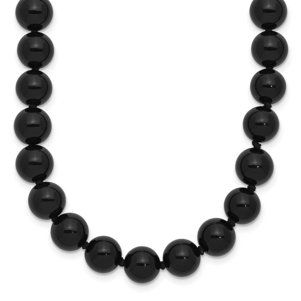 8-8.5mm Smooth Beaded Black Agate Necklace w/Sterling S.RH Clasp