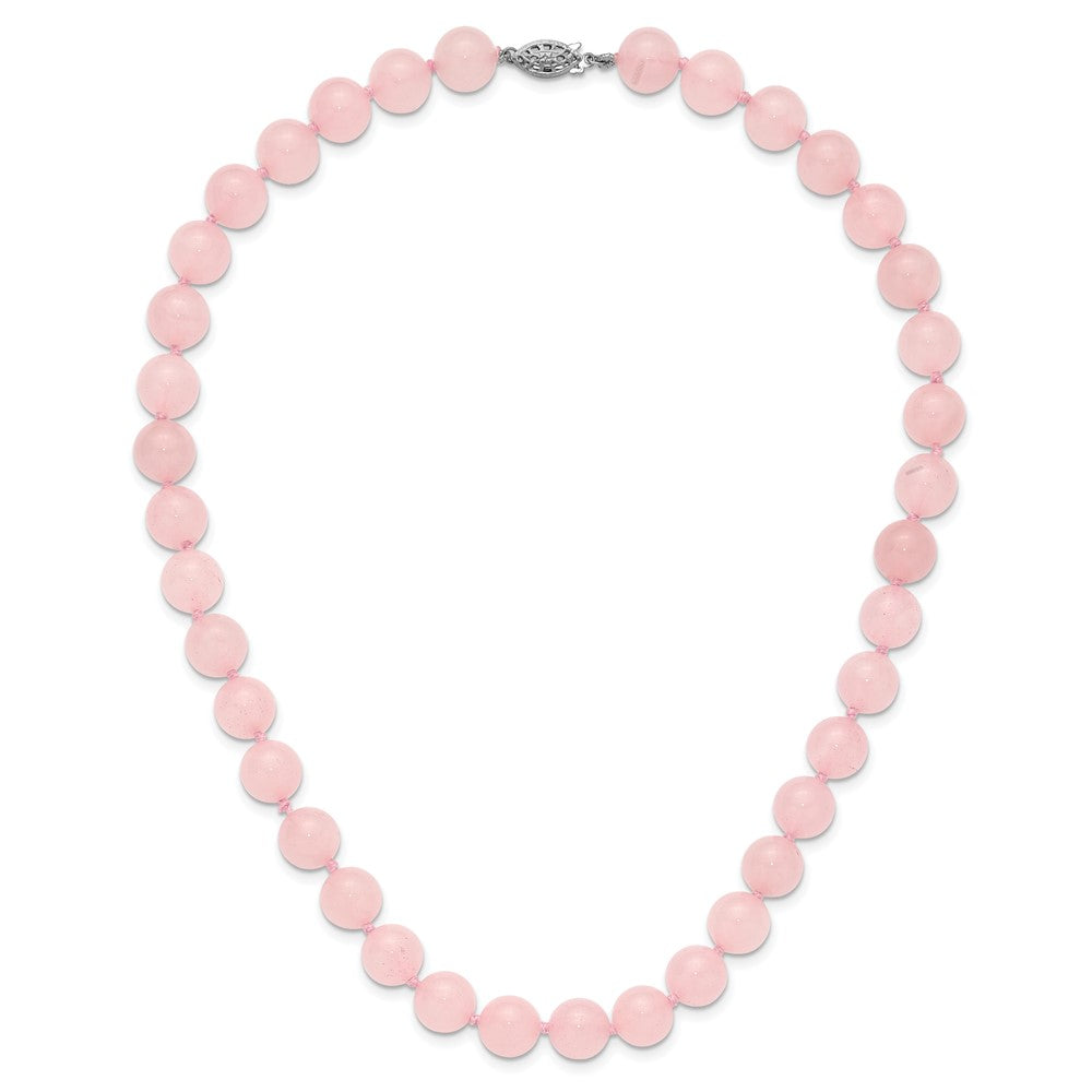 10-10.5mm Smooth Beaded Rose Quartz Necklace w/Sterling S.RH Clasp