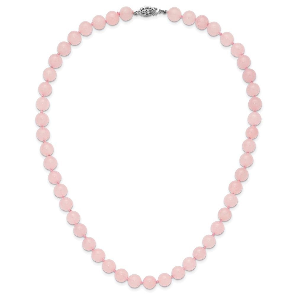 8-8.5mm Smooth Beaded Rose Quartz Necklace w/Sterling S.RH Clasp