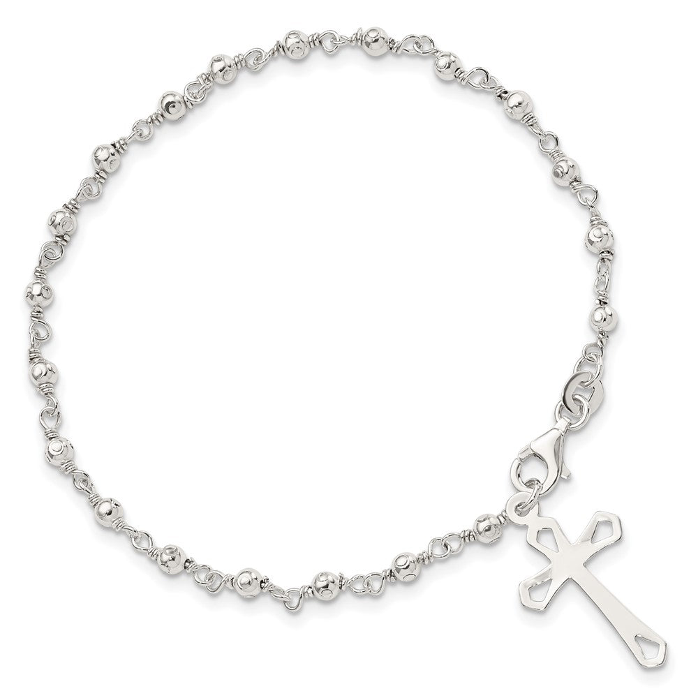 Sterling Silver Polished Bead Rosary 7.5 inch Bracelet