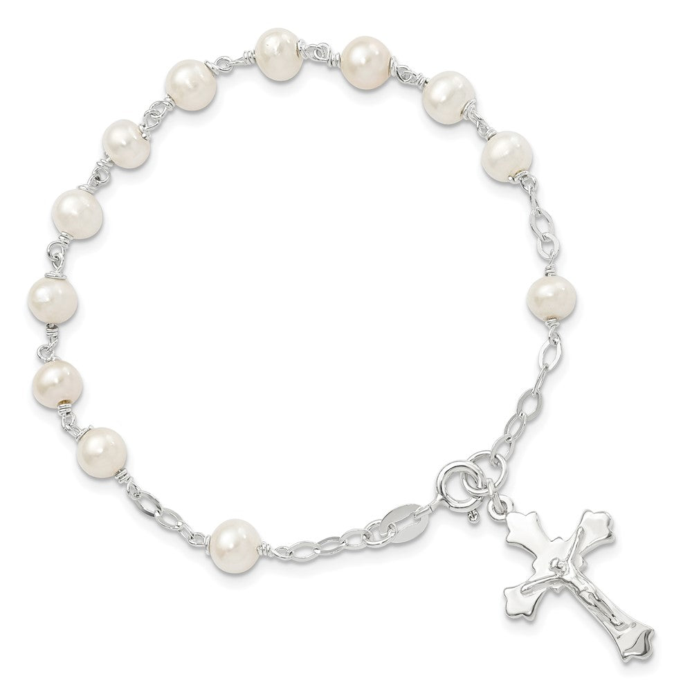 Sterling Silver and FW Cultured Pearl Rosary 7.5 inch Bracelet