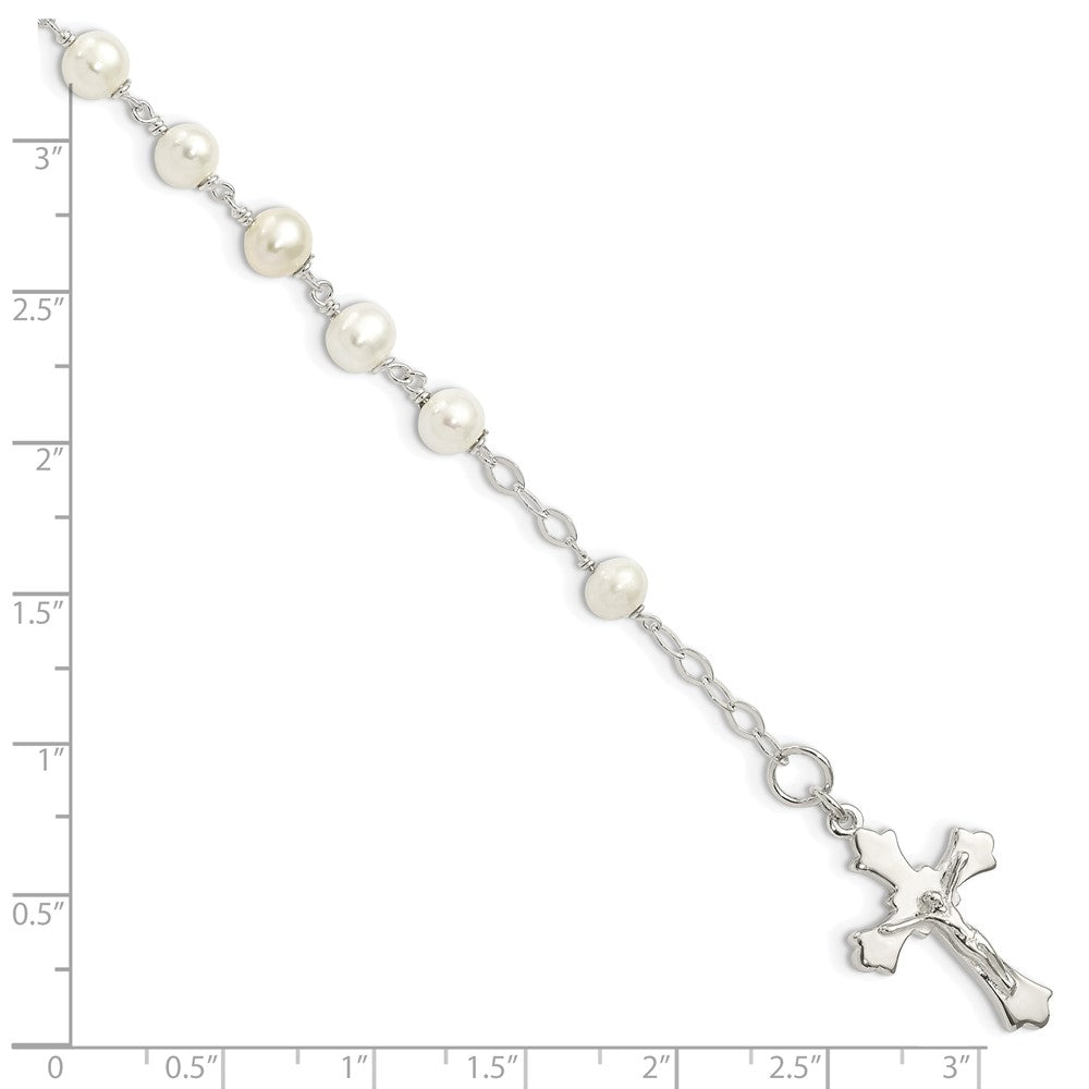 Sterling Silver and FW Cultured Pearl Rosary 7.5 inch Bracelet