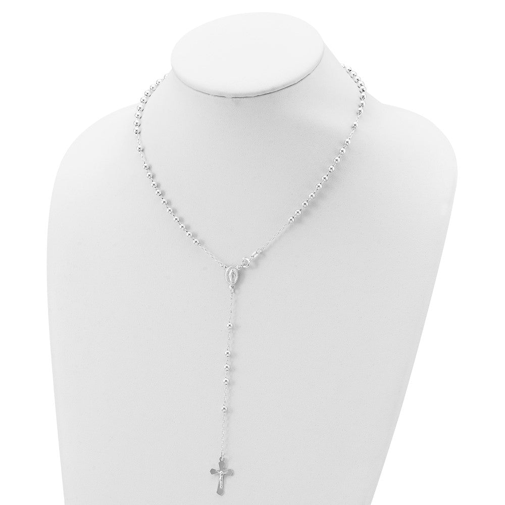 Sterling Silver Polished Bead 18 inch Rosary Necklace