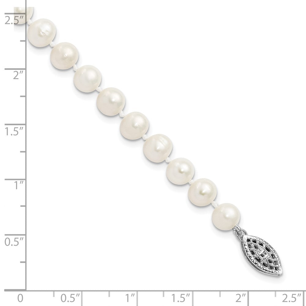 Sterling Silver Rhodium 6-7mm White Freshwater Cultured Pearl Bracelet