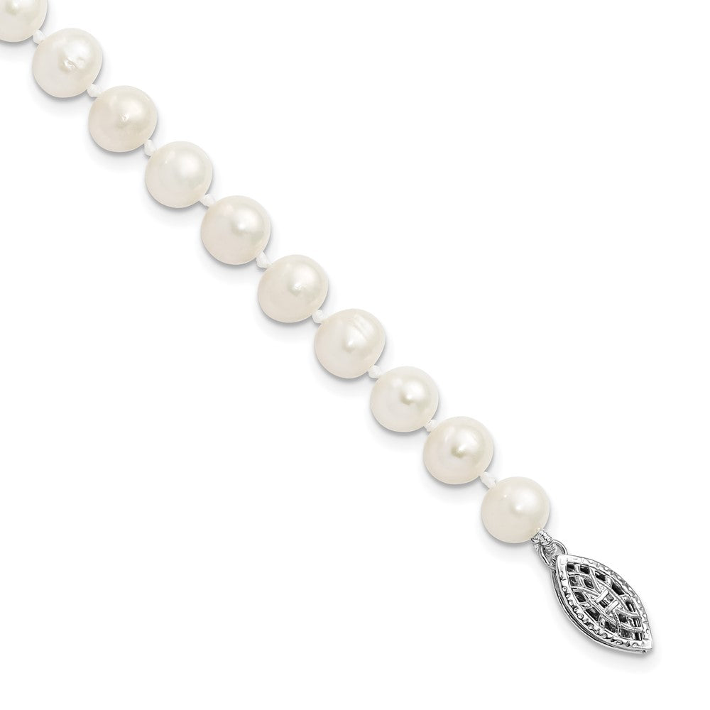 Sterling Silver Rhodium 6-7mm White Freshwater Cultured Pearl Bracelet