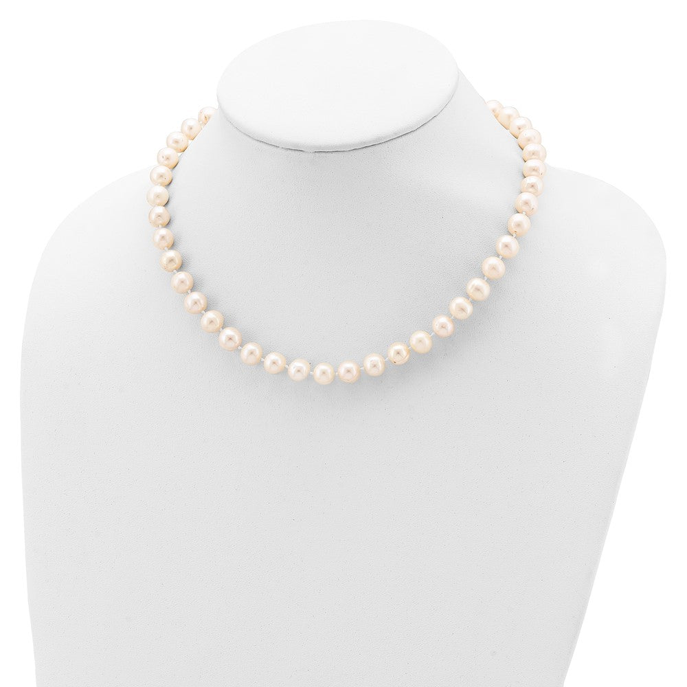 Sterling Silver Rhodium-plated 8-9mm White FWC Pearl Necklace