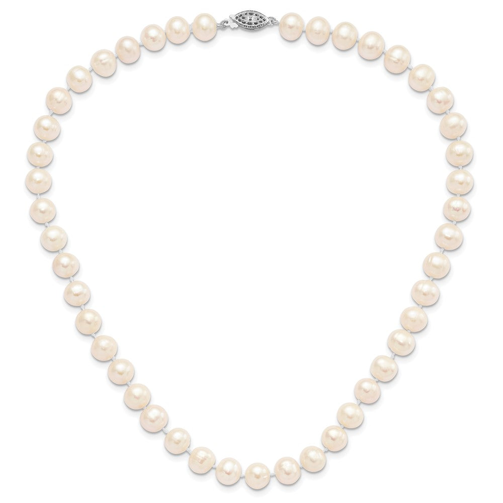 Sterling Silver Rhodium 8-9mm White Freshwater Cultured Pearl Necklace