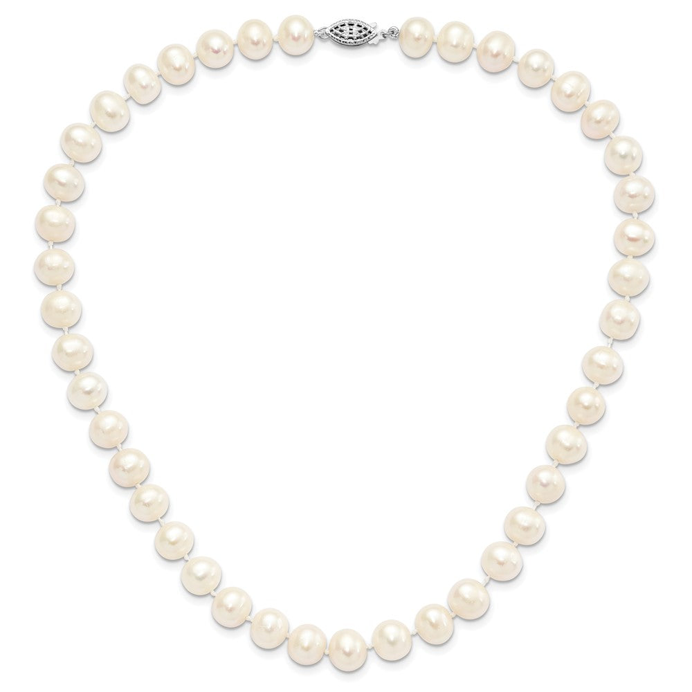 Sterling Silver Rhodium 9-10mm White FW Cultured Pearl Necklace